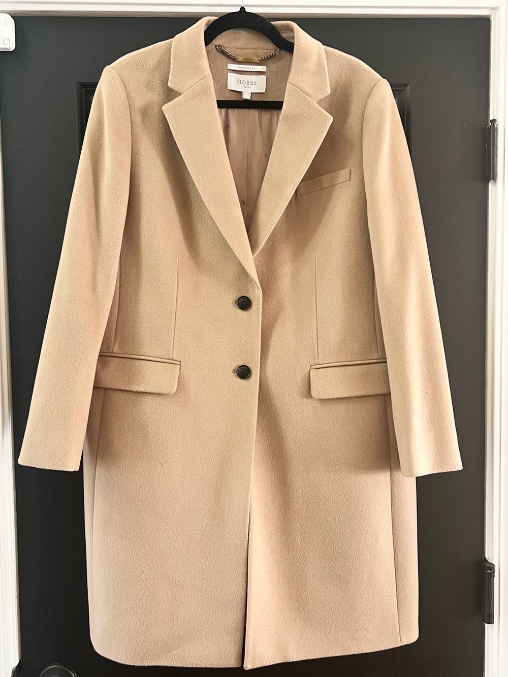 Hobbs London Camel 100% Pure Wool Long Coat US 14 UK 18
